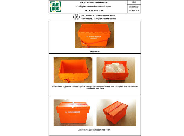 UN-godkjent plassbesparende plastkasse 56 liter.