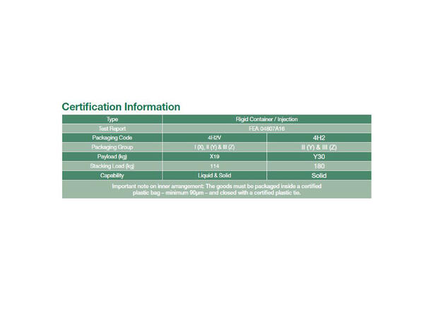 UN-godkjent plassbesparende plastkasse 56 liter.